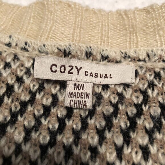 REINDEER CARDIGAN SIZE M / L COZY CASUAL BROWN BEIGE SNOWFLAKES WOMENS - Picture 3 of 3